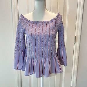 Candie's Women Blouse Top Shirt Size XL Stripes Off Shoulder Bell Sleeves Purple